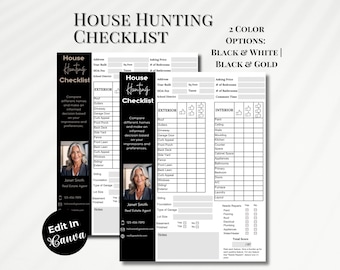 House Hunting Checklist Canva Template: Realtor Tool for First-Time Home Buyer Property Viewing Guide