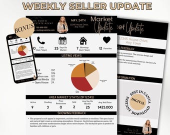 Real Estate Seller Update Template: Weekly Market Client Report Editable in Canva