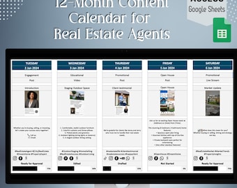 Real Estate Content Calendar Template Social Media Planner Marketing Tool Realtor Content Organizer Digital Planning Business Strategy Guide