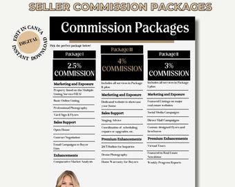 Real Estate Commission Template Editable Canva Design Seller Commission Packages Instant Download Real Estate Marketing Flyer Realtor Tool