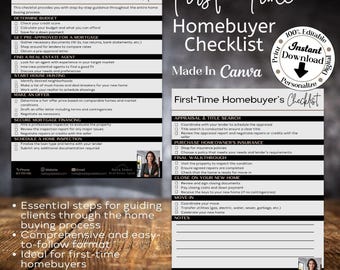 First Time Homebuyer Checklist: Realtor Canva Template House Purchase & Mortgage Guide PDF