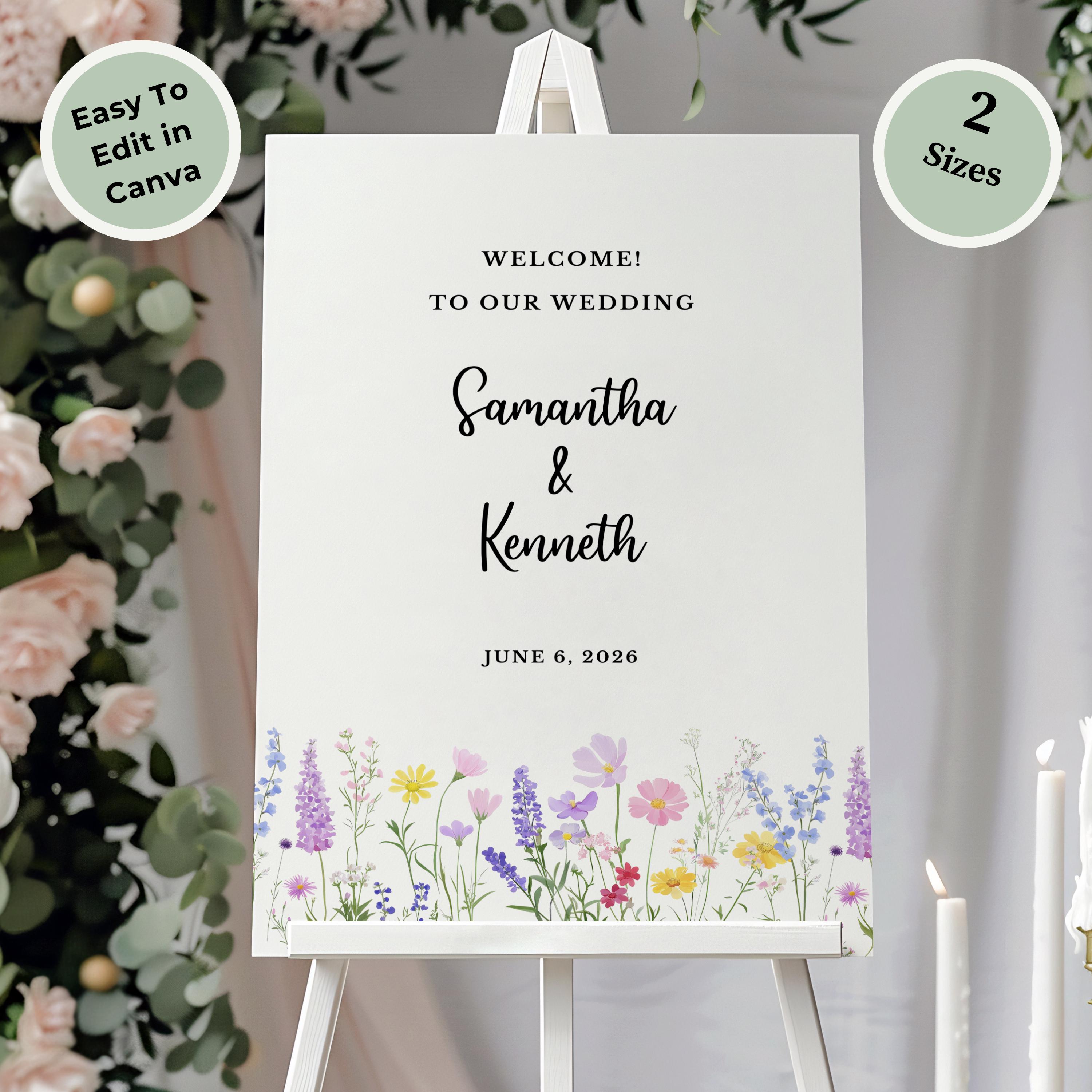 Editable Wedding Welcome Sign Canva Template Floral Design Digital ...