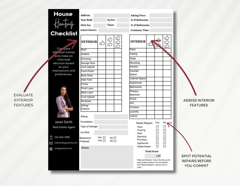House Hunting Checklist Canva Template: Realtor Tool for First-time ...