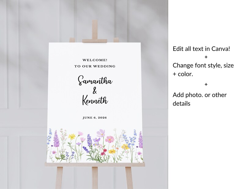 Editable Wedding Welcome Sign Canva Template Floral Design Digital ...