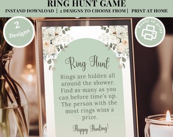 Fun Bridal Shower Game Printable Ring Hunt Game Digital Download Elegant Green Floral Theme Wedding Shower Games