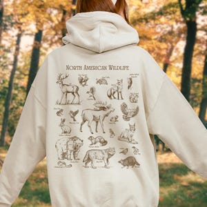 Forest Animal Vintage Hoodie | Gift For Hiker, Camping, Wildlife, Nature Lover | Forestcore Deer Bear Wolf Fox Pullover | Cottagecore Look