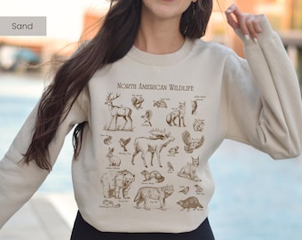 Forest Animal Vintage Sweater | Gift For Hiker/Camping/Wildlife/Nature Lover | Forestcore Deer Bear Wolf Fox Pullover | Cottagecore Look