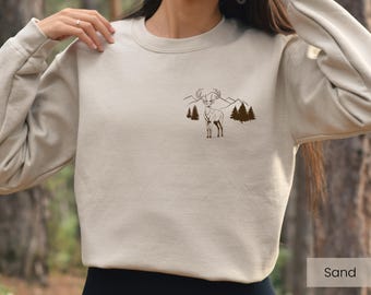 Hertentrui vintage stijl | Cottagecore Aesthetic trui met ronde hals | Uniseks outdooravontuurcadeau | Kampeerkleding voor natuurliefhebbers