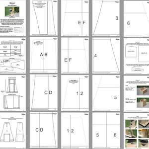 May include: A collection of detailed woodworking plans for a scroll saw stand. The plans include diagrams, measurements, and assembly instructions. The pages are printed in black and white and feature various views and dimensions.