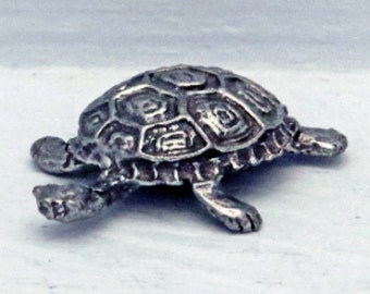 Vintage Pewter Turtle Figurine / Miniature Turtle Statue / Turtle Decor / Pewter Decor / Gift For Turtle Lover / Woodland Decor