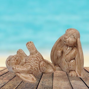 Handmade Ceramic Bunny Figurines, Brown Bunny Statues, Set of 2 Miniature Bunnies, Rabbit Figures, Bunny Decor, Cute Bunnies