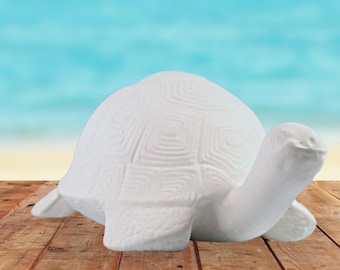 Unpainted Ceramic Turtle Figurine for Gift, Handmade Bisque, Ready to Paint Turtle Statue for Home Decor, Paintable Ceramics for Kids