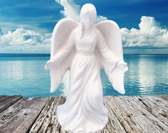 Handmde Unpainted Ceramic Angel Figurine, Standing Angel Statue, Angel Decor, Angel Gift, Paintable Ceramic Figure, Ready to Paint Ceramics