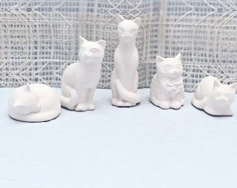 Handmade Ready to Paint Miniature Ceramic Cat Figurines, Set of 5 Small Cat Statues, Paint it Yourself Cats, Ceramics, to Paint, Cat Lover