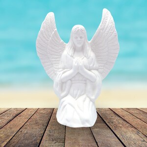 Handmade Paintable Ceramic Kneeling Angel Figurine, Ready to Paint Ceramic Angel Statue, Angel Decor, Baptism Gift, Ceramics to Paint