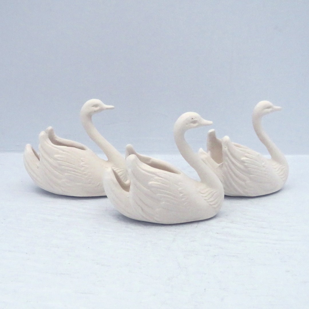 Ready to Paint Ceramic Swan Figurines, Swan Statues, Paintable Ceramics