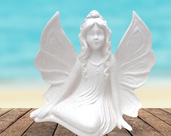 Unpainted Ceramic Fairy Figurine, Ceramics to Paint, Sitting Fairy Statue, Ceramic Bisque, Bisqueware,  Ready to Paint Ceramics, Fairy Core
