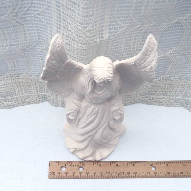 Handmade Standing Ready to Paint Ceramic Angel Figurine with Wings Out, Unpainted Ceramic Angel Statue, Angel Lover Gift, Angel Decor image 7