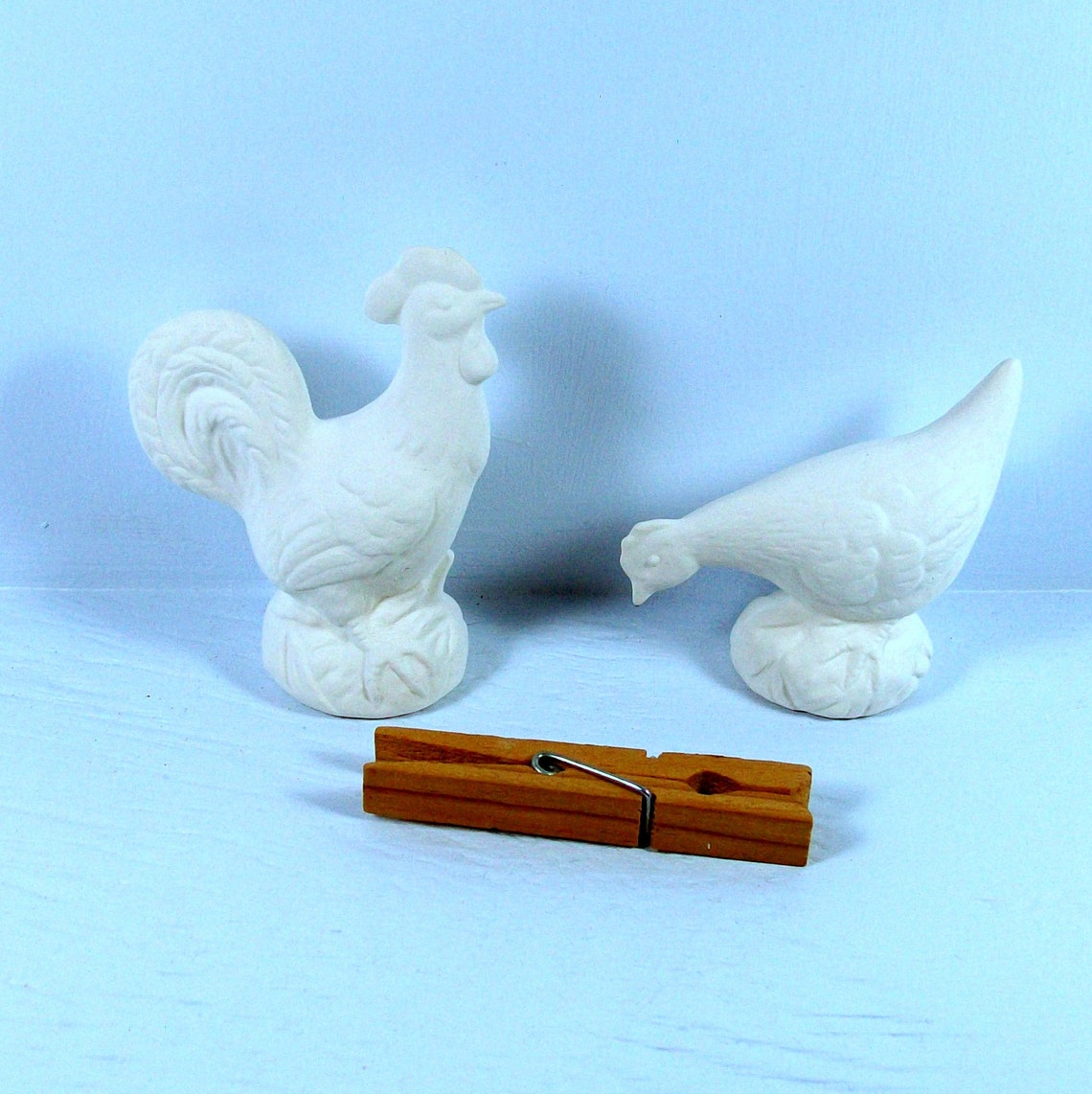 Unpainted Ceramic Rooster and Chicken Figurines / Bisqueware / Etsy