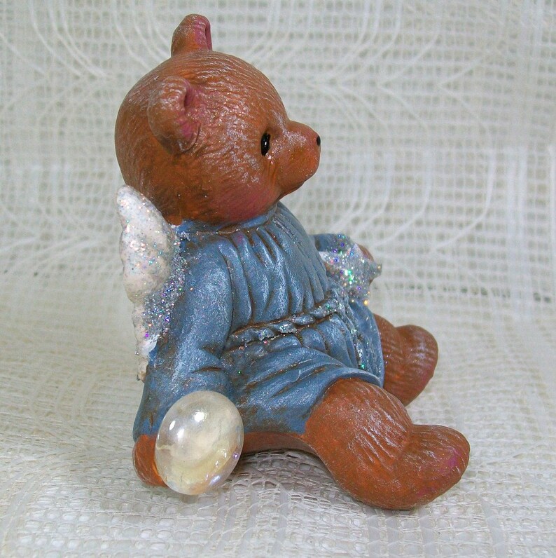 Handmade Ceramic Angel Bear Figurine, Bear Angel Statue, Moon Bear, Angel Gift, Baptism Gift, Christening Present, Angel Decor image 2