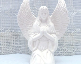 Handmade Paintable Ceramic Kneeling Angel Figurine, Ready to Paint Ceramic Angel Statue, Angel Decor, Baptism Gift, Ceramics to Paint