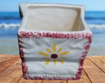Handmade Ceramic Gift Bag with Handpainted Flower, Ceramic Vase, Ceramic Container, Ceramic Tea Bag Holder, Desk Organizer, Desk Decor