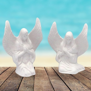 Handmade Ready to Paint Ceramic Angel Figurines, Paintable Ceramic Angel Statues, Angel Gift, Angel Decor, Baptism Gift, Set of 2