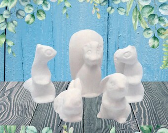 Small Woodland Ceramic Bisque Animals, Unpainted Ceramic Statues, Ready to Paint, Squirrel Figurines, Skunk Figurine, Bunny Figurines