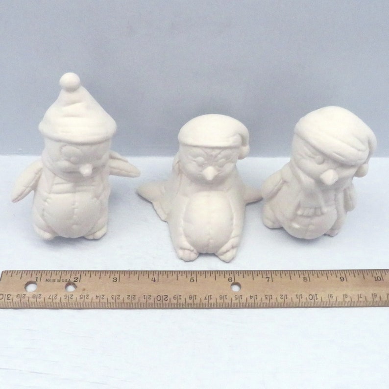 Handmade Ready to Paint Ceramic Winter Penguin Figurines, Unpainted Penguin Statues, Winter Decor image 9