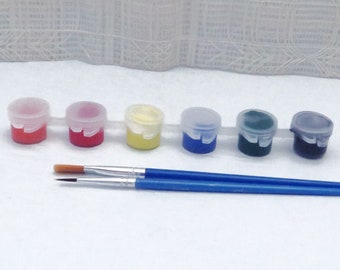 Set of 6 Acrylic Paints in Plastic Containers with 2 Brushes, Paint Set for Ceramics or Wood