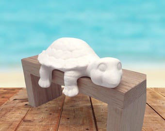 Handmade Ready to Paint Ceramic Shelf Turtle Figurine, Unpainted Bisqueware Paint Project for Turtle Lover, Paintable Turtle Statue