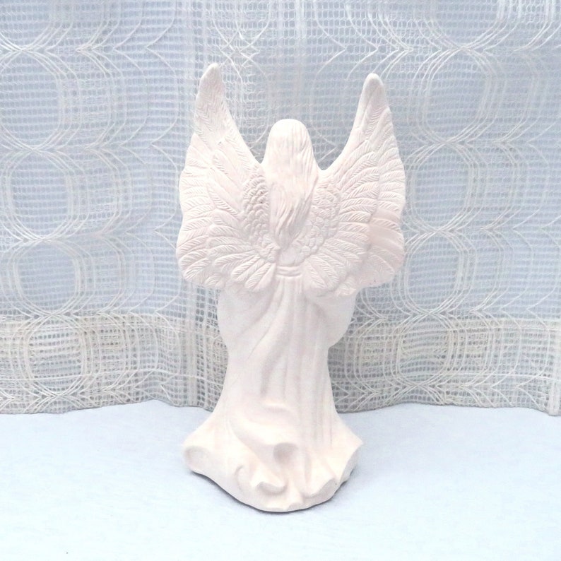 Handmade Standing Ready to Paint Ceramic Angel Figurine with Wings Out, Unpainted Ceramic Angel Statue, Angel Lover Gift, Angel Decor image 4