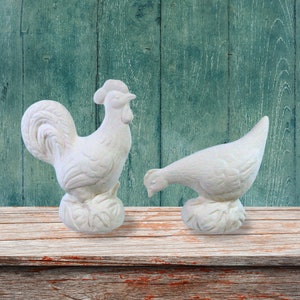 Unpainted Ceramic Rooster and Chicken Figurines, Farmhouse Decor, Ceramics to Paint, Ceramic Figurines, Paintable Ceramics, Ready to Paint