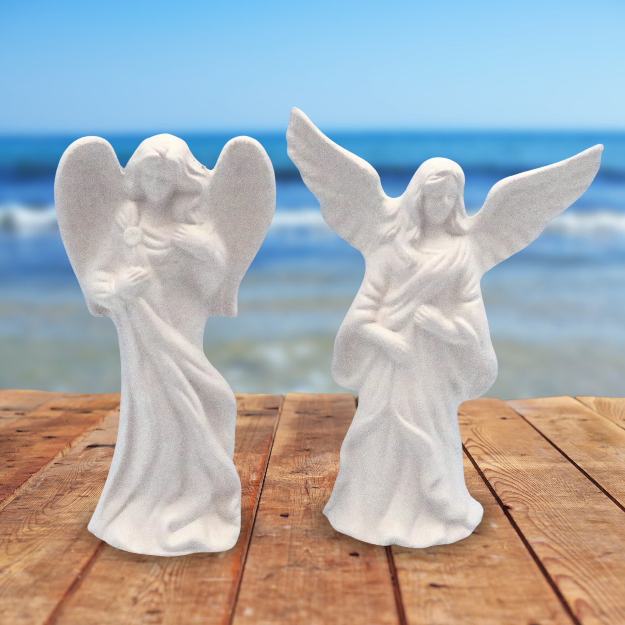 Handmade Unpainted Ceramic Angel Figurine / Angel Statue