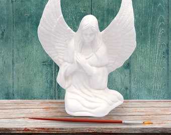 Handmade Unpainted Ceramic Bisque Side Sitting Angel Figurine, Ready to Paint Ceramic Angel Statue, Ceramics to Paint, Paintable Ceramics