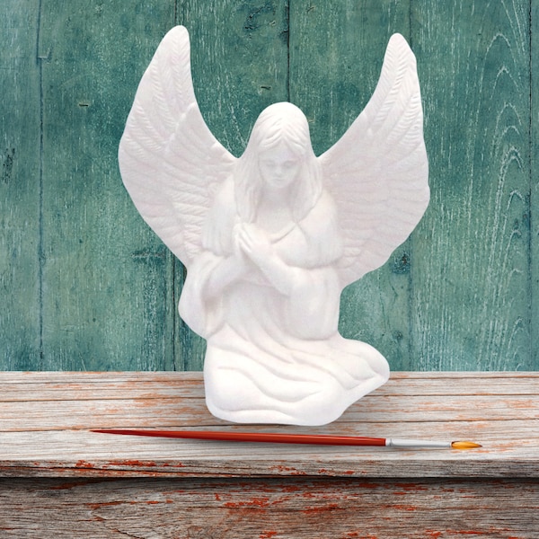 Handmade Unpainted Ceramic Bisque Side Sitting Angel Figurine, Ready to Paint Ceramic Angel Statue, Ceramics to Paint, Paintable Ceramics