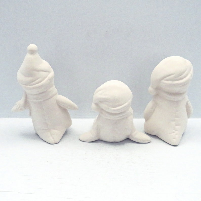 Handmade Ready to Paint Ceramic Winter Penguin Figurines, Unpainted Penguin Statues, Winter Decor image 4