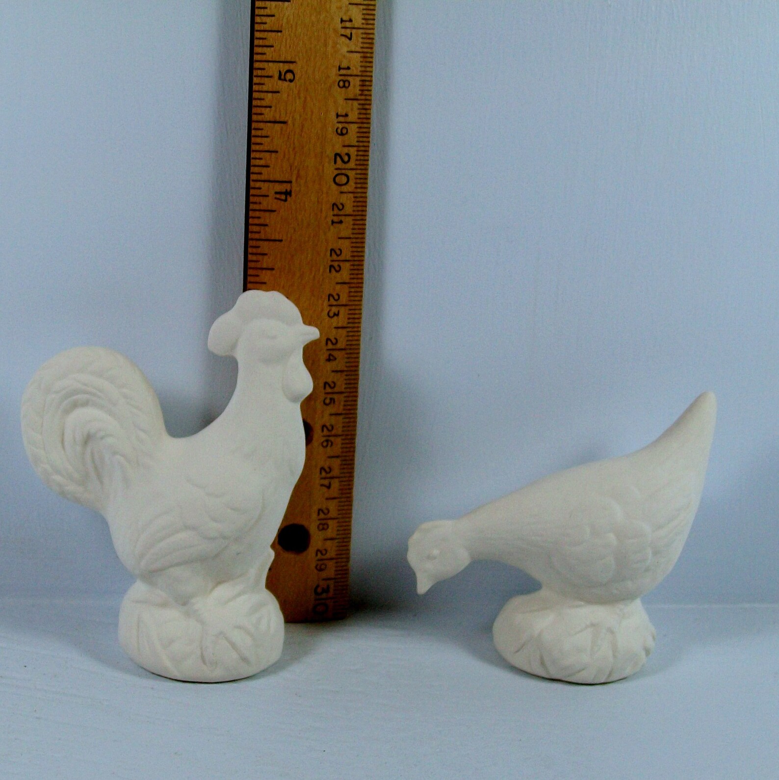 Unpainted Ceramic Rooster and Chicken Figurines / Bisqueware / Etsy