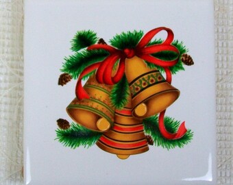Ceramic Trivet with Christmas Bells | Ceramic Spoon Rest | Ceramic Coaster | Christmas Decor | Kitchen Trivet | Christmas Trivets