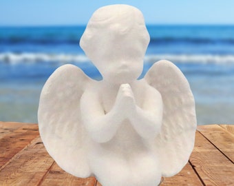 Ceramic Bisque Praying Cherub Figurine, Handmade Paintable Ceramic Kneeling Angel Statue, Ready to Paint, Angel Lover Gift, Angel Decor