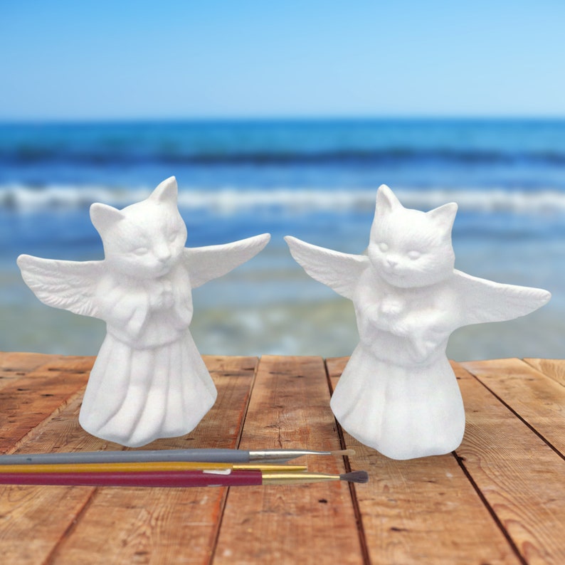 Ready To Paint Ceramic Cat Angel Figurines, Handmade Angel Cat Statues, Paint It Yourself, Unpainted Cat Memorial, Gift for Cat Mom image 8