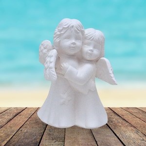 Paintable Bisqueware Hugging Angels, Ready to Paint, Ceramics to Paint, Angel Decor, Angel Gift for Sisters, Christening or Baptism Gift