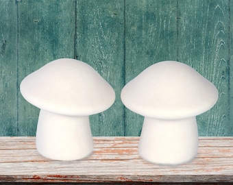 Handmade Ready To Paint Ceramic Mushroom Figurines / Set of 2 Mushroom Statues / Ceramics to Paint / Paintable Ceramic Mushrooms / Retro