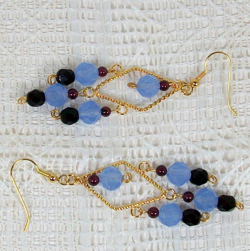 Chandelier Earrings Blue Earrings Handmade Earrings Beaded Earrings Garnet Earrings Unique Earrings Boho Earrings