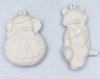 Handmade Ready to Paint Ceramic Cat and Mouse Ornaments, Paintable Ceramic Christmas Tree Ornaments, Holiday Decor