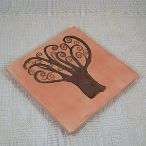 Tile Trivet / Kitchen Trivet with Tree / Wine Glass Coaster / Ceramic Trivet / Ceramic Coasters / Cup Coaster / Ceramic Spoon Rest image 3