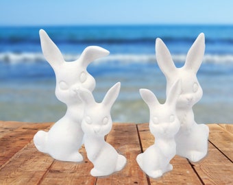 Handmade Unpainted Ceramic Bunny Figurines, Set of Four Rabbit Statues, Rabbit Decor, Ready to Paint Bunny Lover Gift, Ceramics to Paint