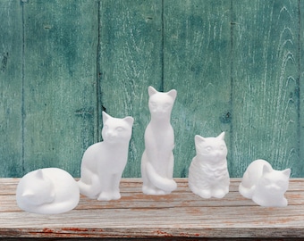 Handmade Ready to Paint Miniature Ceramic Cat Figurines, Set of 5 Small Cat Statues, Paint it Yourself Cats, Ceramics, to Paint, Cat Lover