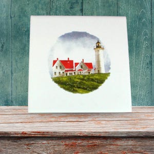 Ceramic Spoon Rest, Tile Trivet for Wine Glass Coaster, Lighthouse Decor, Handmade Coffee Spoon Holder, Tea Bag Holder