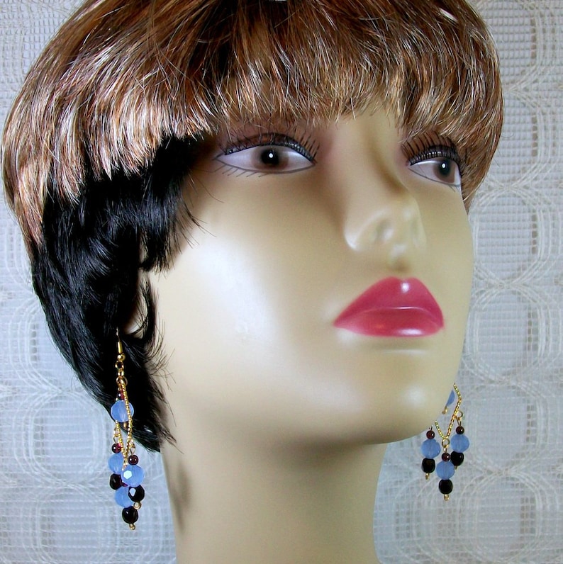 Chandelier Earrings Blue Earrings Handmade Earrings Beaded Earrings Garnet Earrings Unique Earrings Boho Earrings